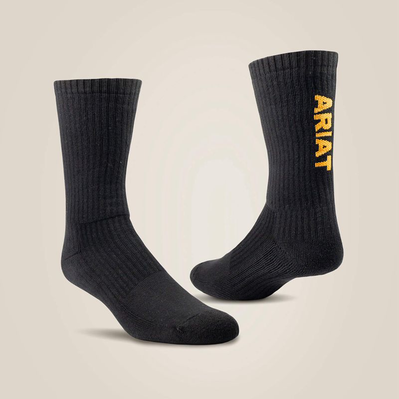 Ariat Premium Ringspun Cotton Crew Work Sock 3 Pair Pack Noir Femme | KMZ-24978639