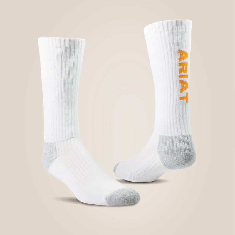 Ariat Premium Ringspun Cotton Mid Calf Work Sock 3 Pair Pack Blanche Femme | OFY-58533954