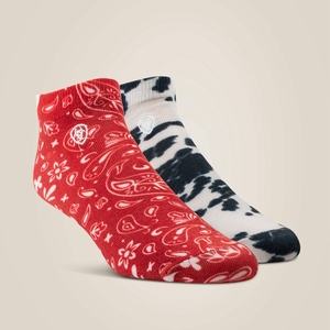 Ariat Pony Print Ankle Sock 2 Pair Multi Color Pack Black/Red Femme | ZMM-96002290