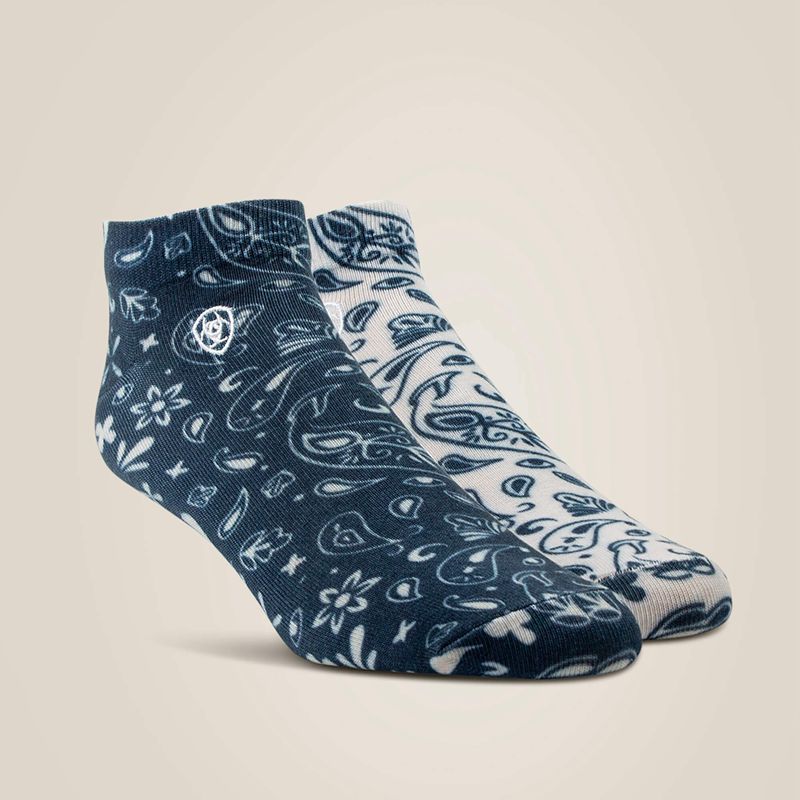 Ariat Paisley Print Ankle Sock 2 Pair Multi Color Pack Natural/Navy Femme | VNG-99835294