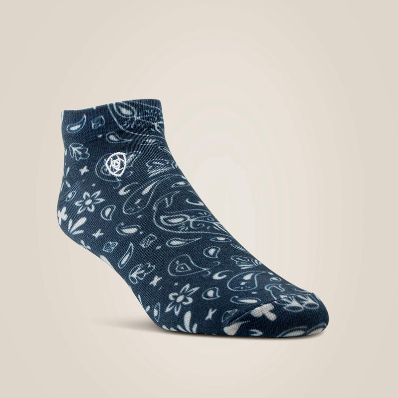 Ariat Paisley Print Ankle Sock 2 Pair Multi Color Pack Natural/Navy Femme | VNG-99835294