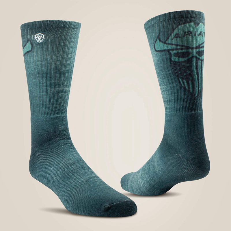 Ariat Incognito Graphic Crew Work Sock 2 Pair Multi Color Pack Grey/Green Femme | YJL-35963920