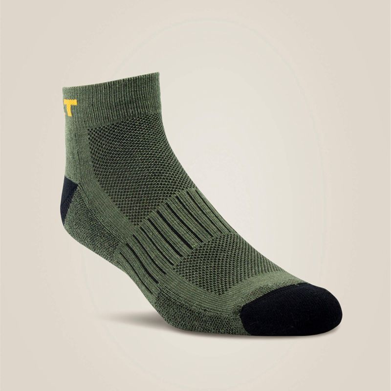 Ariat High Performance Quarter Crew Tek Work Sock 3 Pair Pack Vert Olive Femme | KAT-02705741