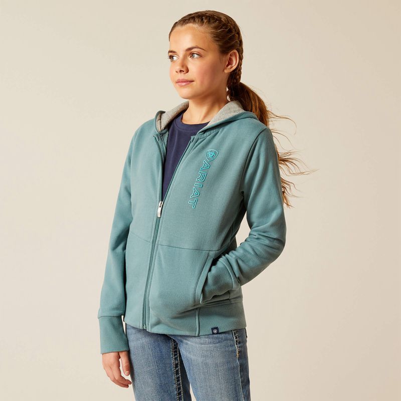 Ariat Team Logo Full Zip Hoodie North Atlantic Enfant | BWA-76634886