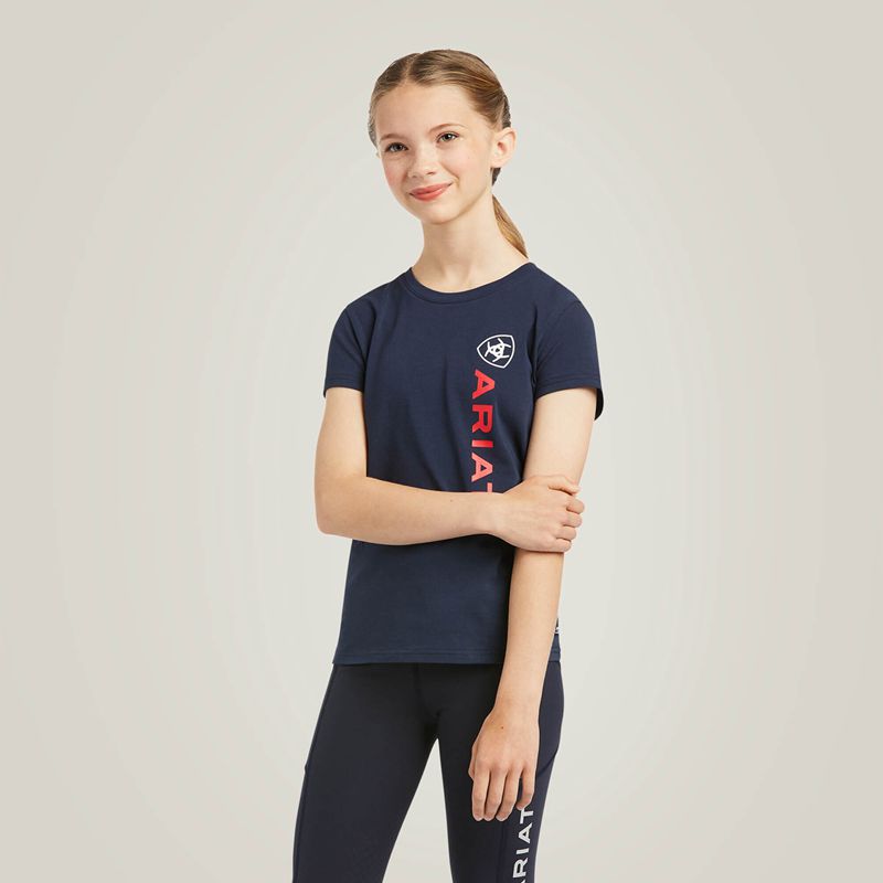 Ariat Vertical Logo T-Shirt Bleu Marine Enfant | GCF-49567098