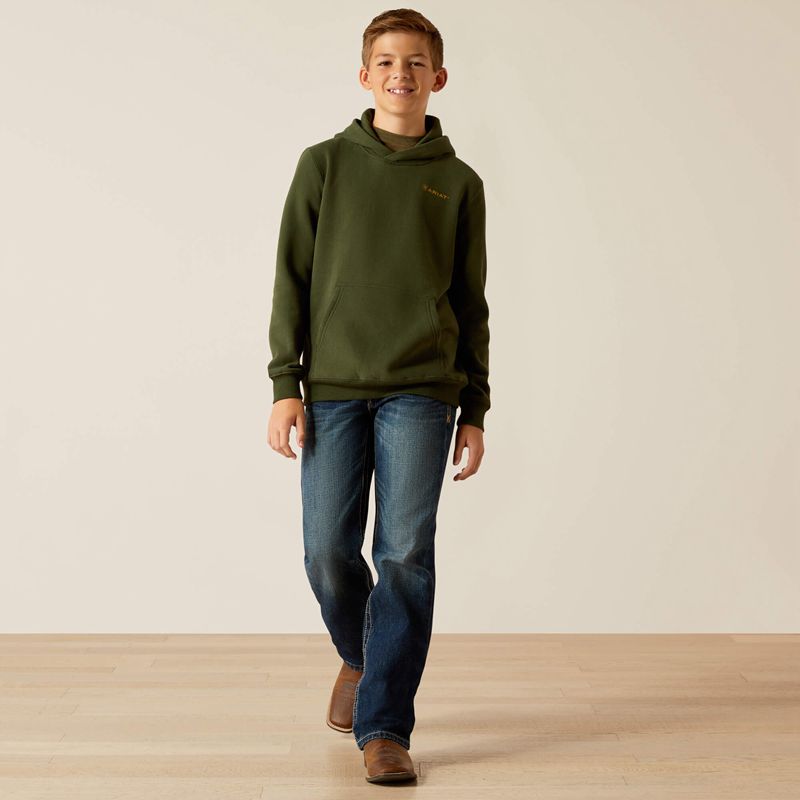 Ariat Barbwire Skull Hoodie Vert Foncé Enfant | TDO-49888876