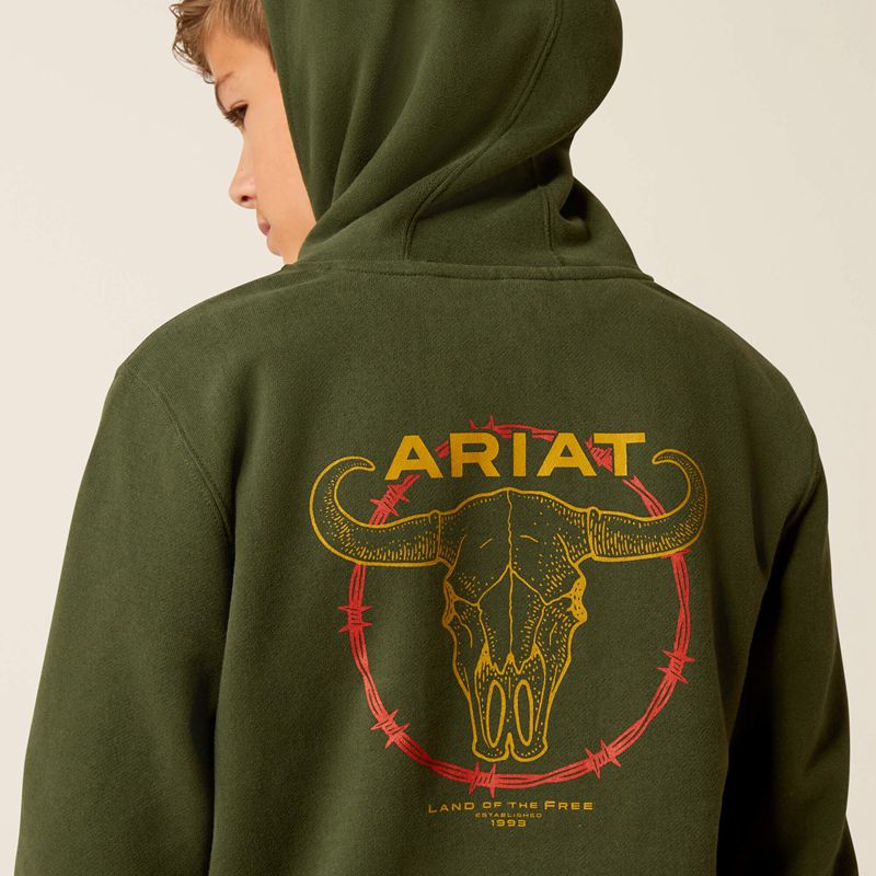 Ariat Barbwire Skull Hoodie Vert Foncé Enfant | TDO-49888876