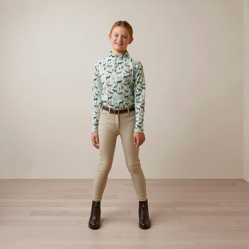 Ariat Sunstopper 2.0 1/4 Zip Baselayer Aqua Herd Print Enfant | IOE-62013956