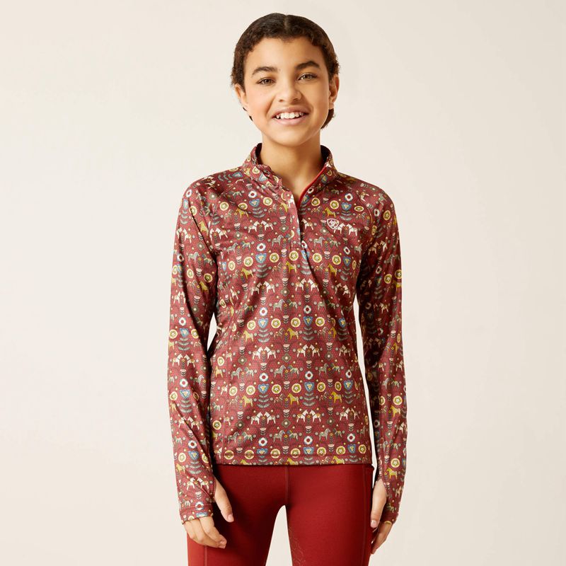 Ariat Lowell 2.0 1/4 Zip Baselayer Rouge Enfant | EZP-90572403