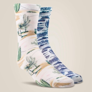 Ariat Arid Landscape Crew Sock 2 Pair Multi Color Pack Cactus/Western Toile Femme | IHQ-26616973