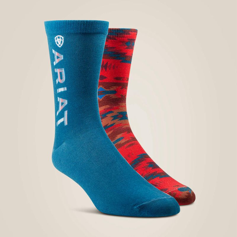 Ariat Adobe Canyon Crew Sock 2 Pair Multi Color Pack Red/Turquoise Femme | UPI-13503217