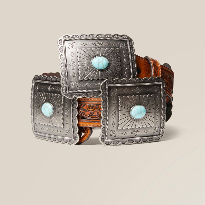 Ariat Turquoise Burst Concho Belt Tan Femme | GVX-06401598