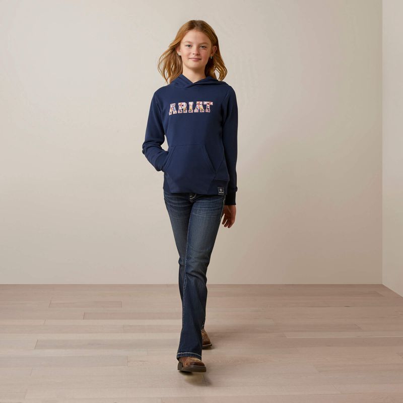 Ariat 3d Logo 2.0 Hoodie Navy/Red Enfant | RUD-95461659