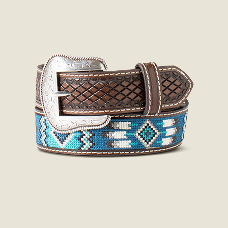 Ariat Woven Geometric Inlay Belt Bleu Enfant | RRY-06158860