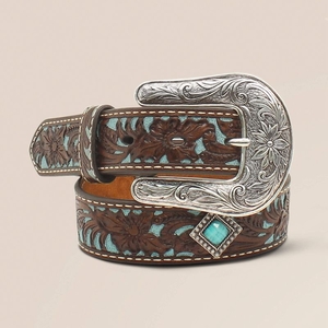 Ariat Fancy Tooled Overlay Belt Marron Enfant | CDE-32240736