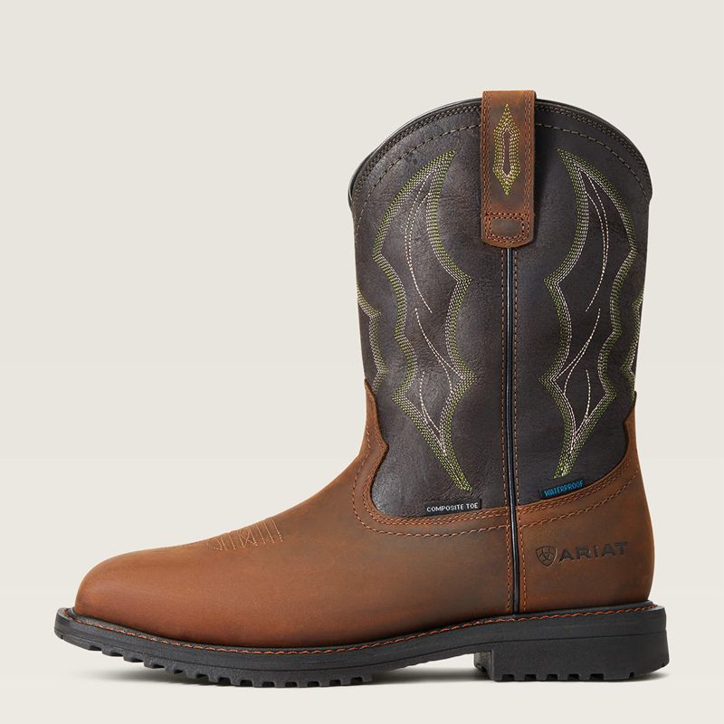 Ariat Rigtek Wide Square Toe Waterproof Composite Toe Work Boot Marron Homme | BFN-09000181