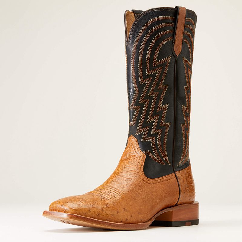 Ariat Haywire Cowboy Boot Antique Tan Smooth Quill Ostri Homme | FNF-11708529