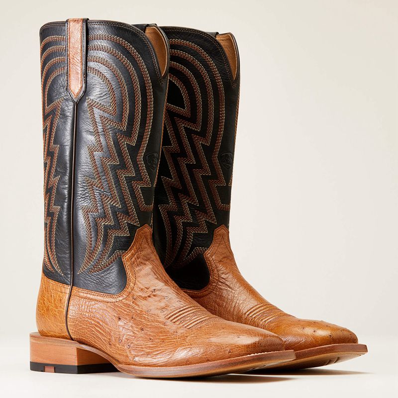 Ariat Haywire Cowboy Boot Antique Tan Smooth Quill Ostri Homme | FNF-11708529