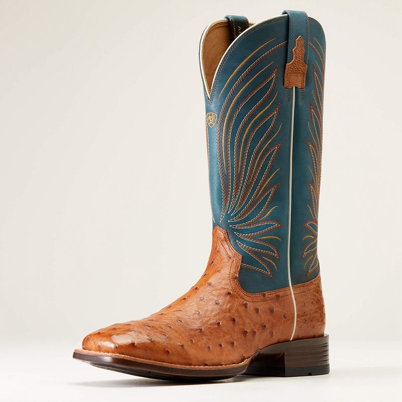 Ariat Brandin' Ultra Western Boot Antique Tan Full Quill Ostrich Homme | VLP-47932995