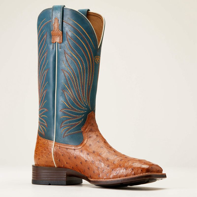 Ariat Brandin' Ultra Western Boot Antique Tan Full Quill Ostrich Homme | VLP-47932995