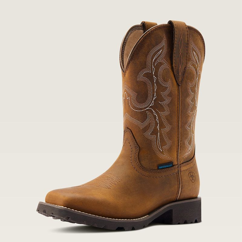 Ariat Unbridled Rancher Waterproof Western Boot Oily Distressed Tan Femme | TNP-54294581