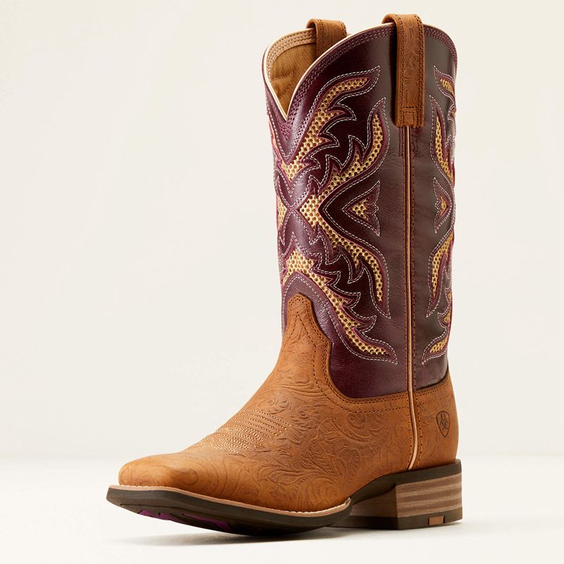 Ariat San Angelo Venttek 360 Western Boot Tooled Toasted Almond/Aged Merlot Femme | NRK-24328408