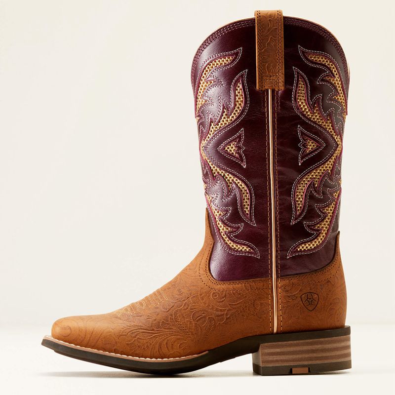 Ariat San Angelo Venttek 360 Western Boot Tooled Toasted Almond/Aged Merlot Femme | NRK-24328408