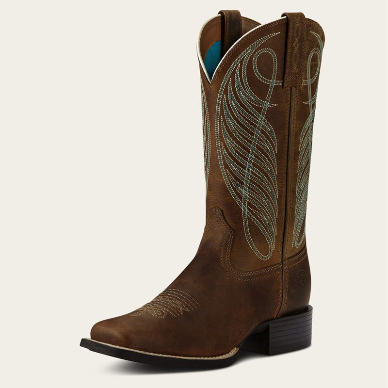 Ariat Round Up Wide Square Toe Western Boot Marron Femme | AME-39354896