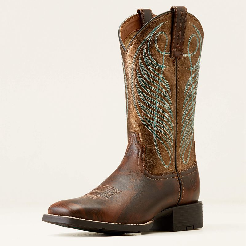 Ariat Round Up Wide Square Toe Western Boot Marron Femme | VPQ-93503056