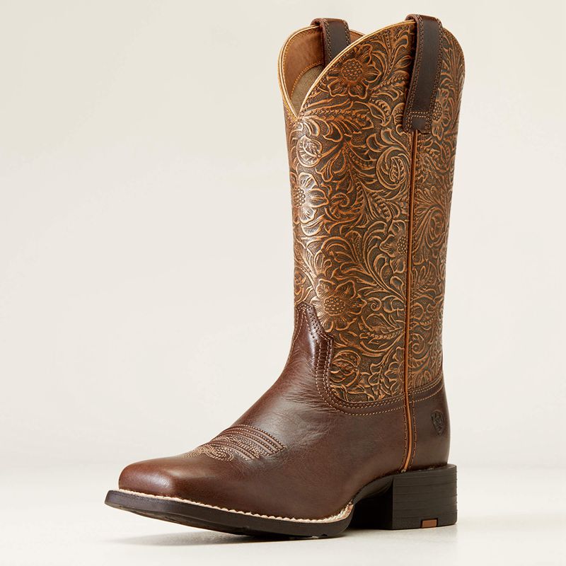 Ariat Round Up Wide Square Toe Western Boot Marron Femme | SDF-52040809