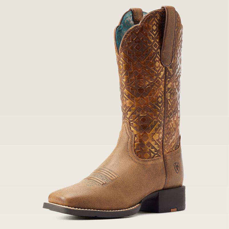 Ariat Round Up Wide Square Toe Western Boot Marron Femme | DGX-05237137