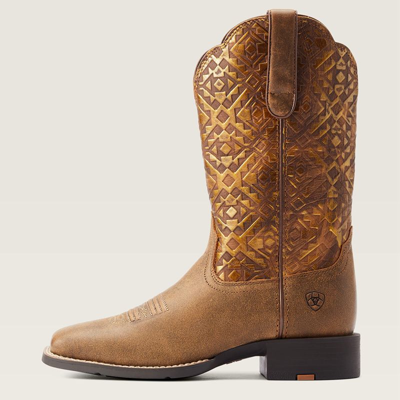 Ariat Round Up Wide Square Toe Western Boot Marron Femme | DGX-05237137