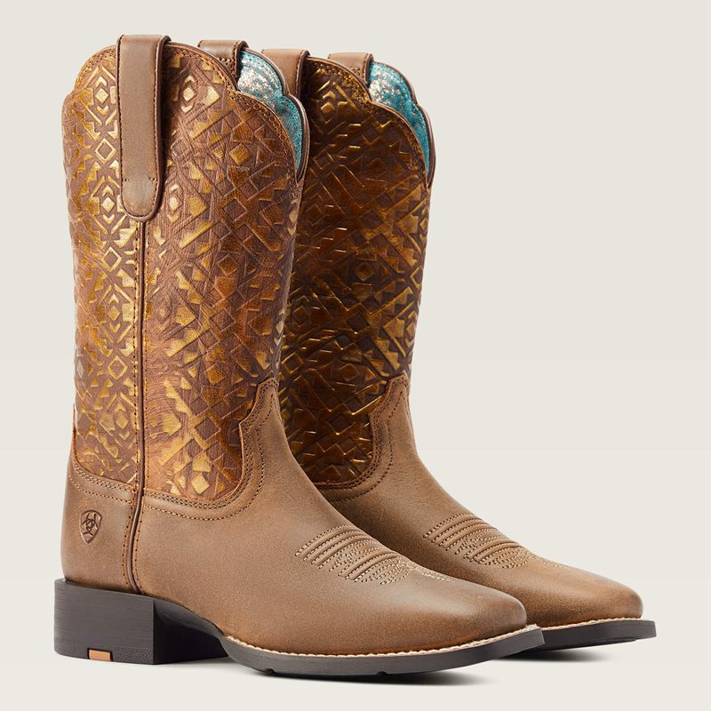 Ariat Round Up Wide Square Toe Western Boot Marron Femme | DGX-05237137