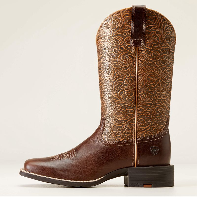 Ariat Round Up Wide Square Toe Western Boot Marron Femme | SDF-52040809