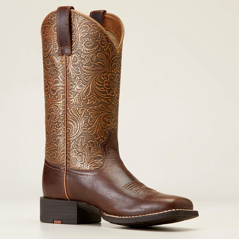 Ariat Round Up Wide Square Toe Western Boot Marron Femme | SDF-52040809