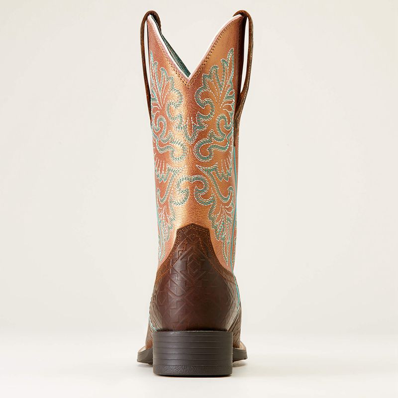 Ariat Round Up Wide Square Toe Stretchfit Western Boot Toasted Blanket Emboss Femme | LUT-52582220