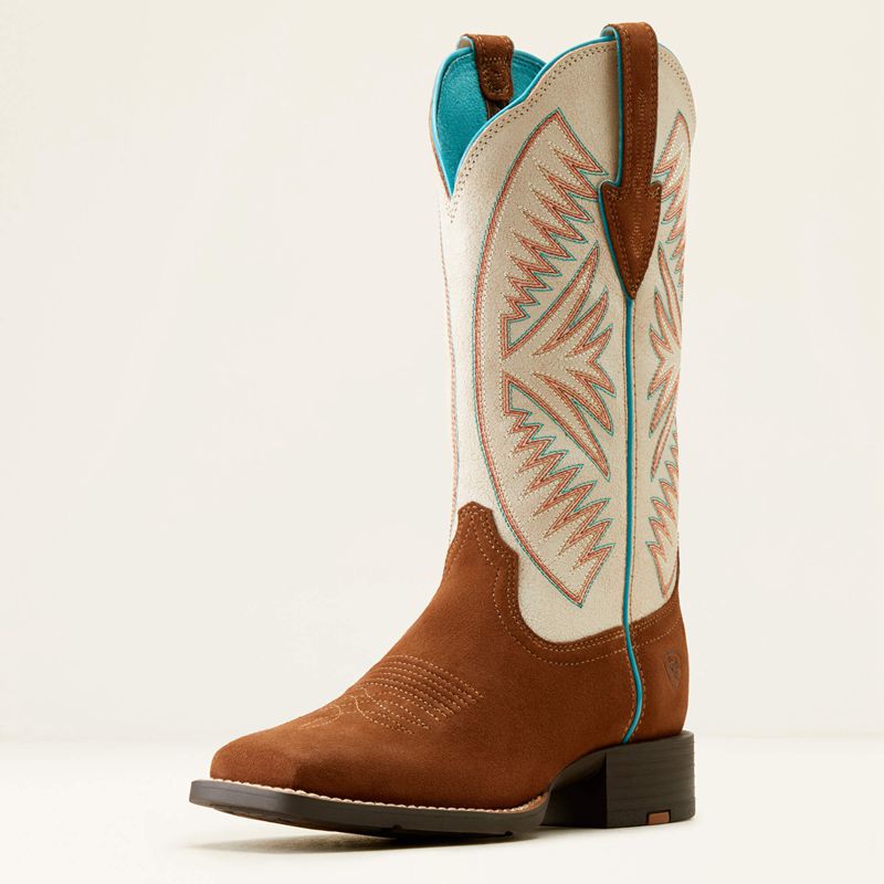 Ariat Round Up Ruidoso Western Boot Cedar Roughout/Matte Pearl Suede Femme | COZ-98517919