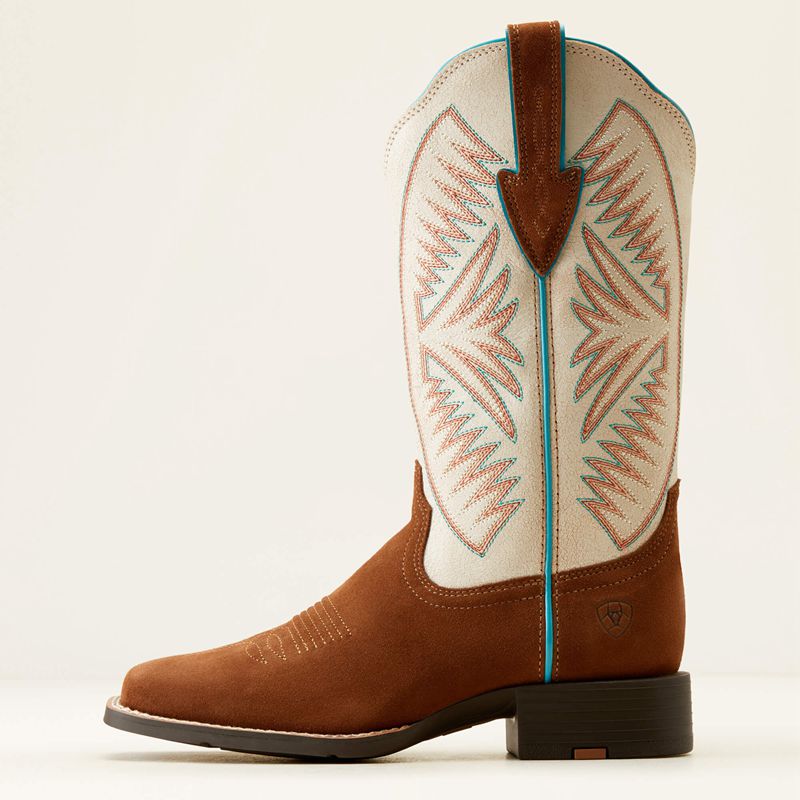 Ariat Round Up Ruidoso Western Boot Cedar Roughout/Matte Pearl Suede Femme | COZ-98517919