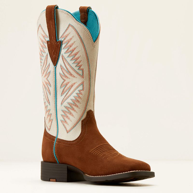 Ariat Round Up Ruidoso Western Boot Cedar Roughout/Matte Pearl Suede Femme | COZ-98517919