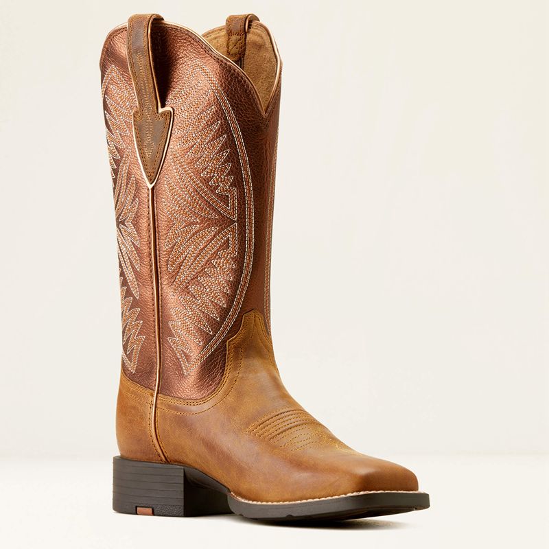 Ariat Round Up Ruidoso Western Boot Pearl/Burnished Chestnut Femme | HMD-67859382