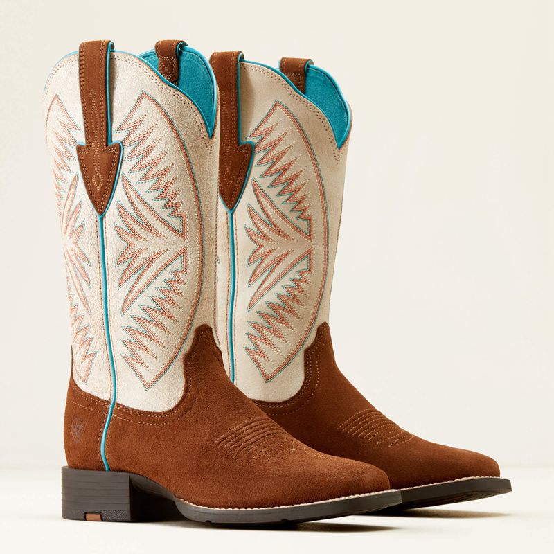 Ariat Round Up Ruidoso Western Boot Cedar Roughout/Matte Pearl Suede Femme | COZ-98517919