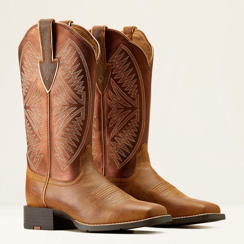 Ariat Round Up Ruidoso Western Boot Pearl/Burnished Chestnut Femme | HMD-67859382