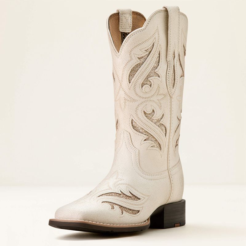 Ariat Round Up Bliss Western Boot Distressed Ivory Femme | QKX-01469259