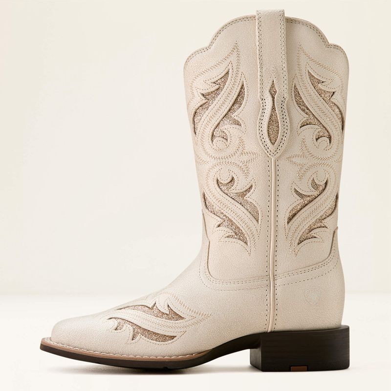 Ariat Round Up Bliss Western Boot Distressed Ivory Femme | QKX-01469259