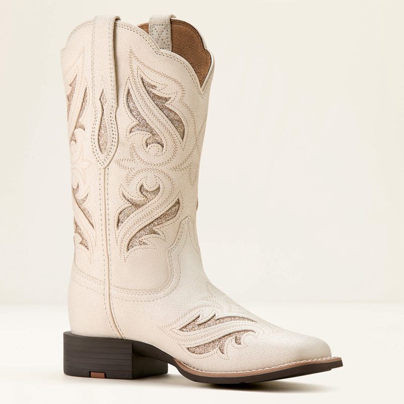 Ariat Round Up Bliss Western Boot Distressed Ivory Femme | QKX-01469259