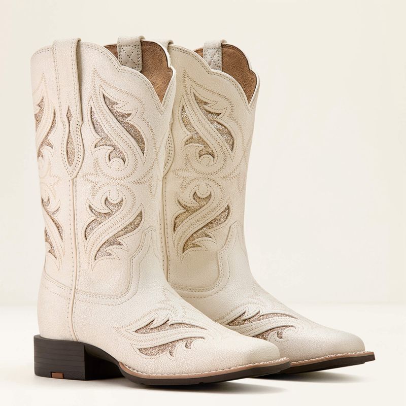 Ariat Round Up Bliss Western Boot Distressed Ivory Femme | QKX-01469259