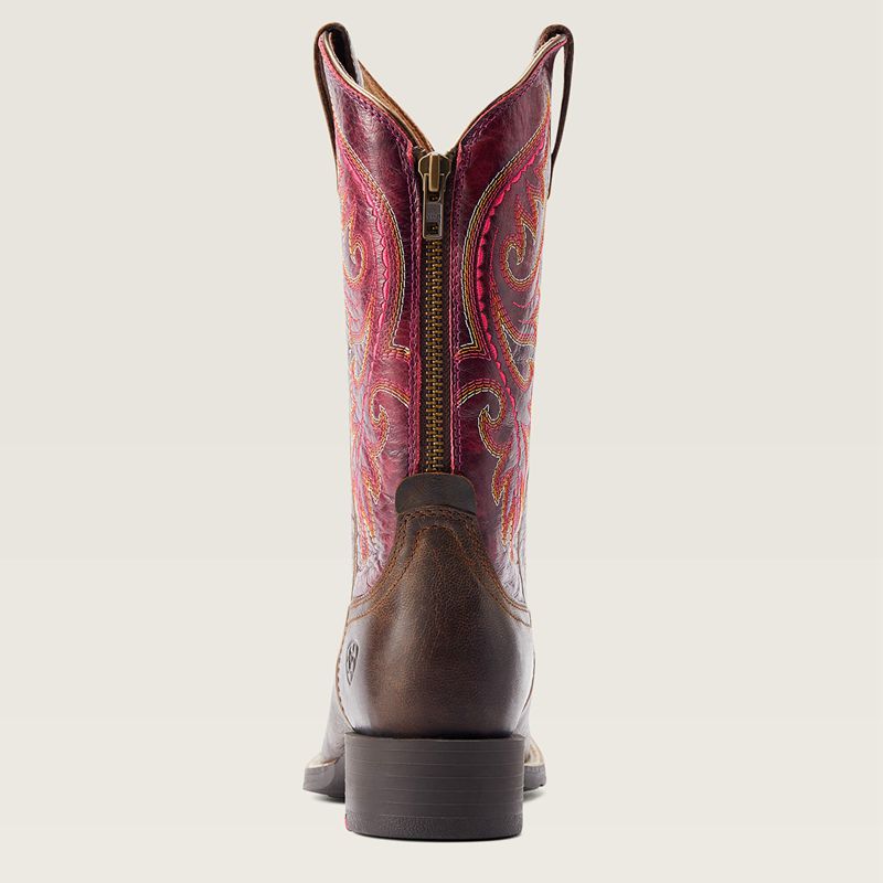 Ariat Round Up Back Zip Western Boot Worn Mocha Femme | KDU-89022646