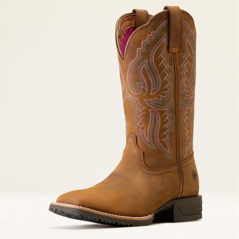 Ariat Hybrid Ranchwork Western Boot Distressed Tan Femme | ENT-26222840