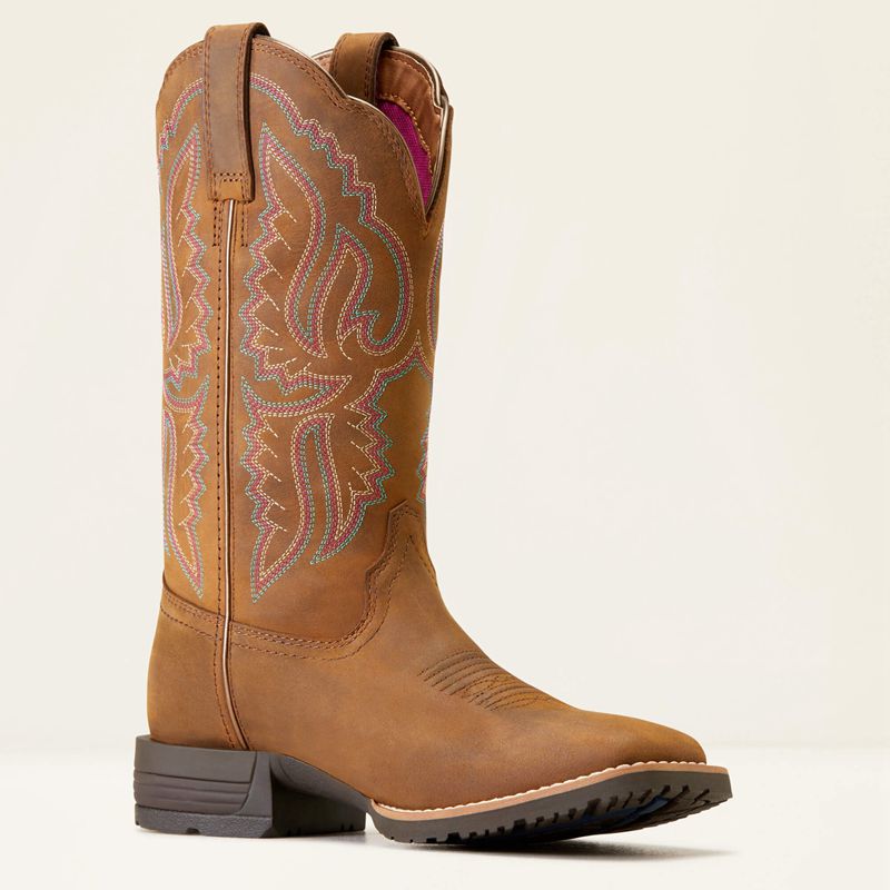 Ariat Hybrid Ranchwork Western Boot Distressed Tan Femme | ENT-26222840