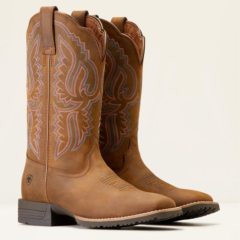 Ariat Hybrid Ranchwork Western Boot Distressed Tan Femme | ENT-26222840